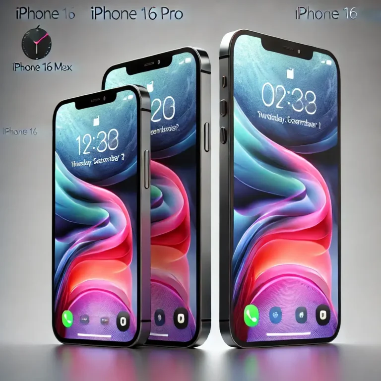 iPhone 16 Pro and 16 Max with ultra-thin bezels, titanium frame, and vibrant displays.